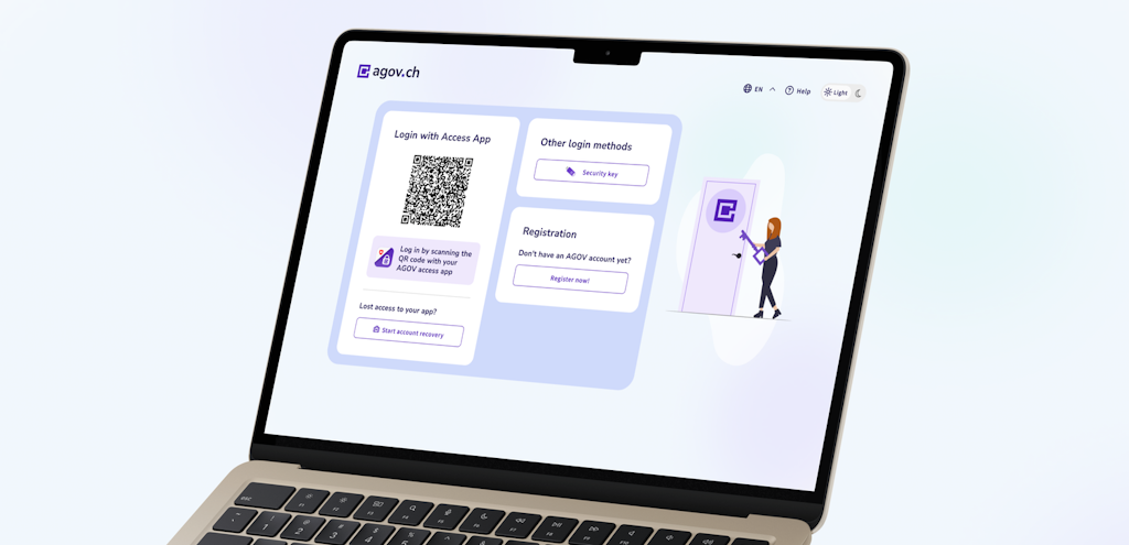 Abbildung eines Laptops mit der AGOV Registrierungs- und Login-Maske AGOV me 