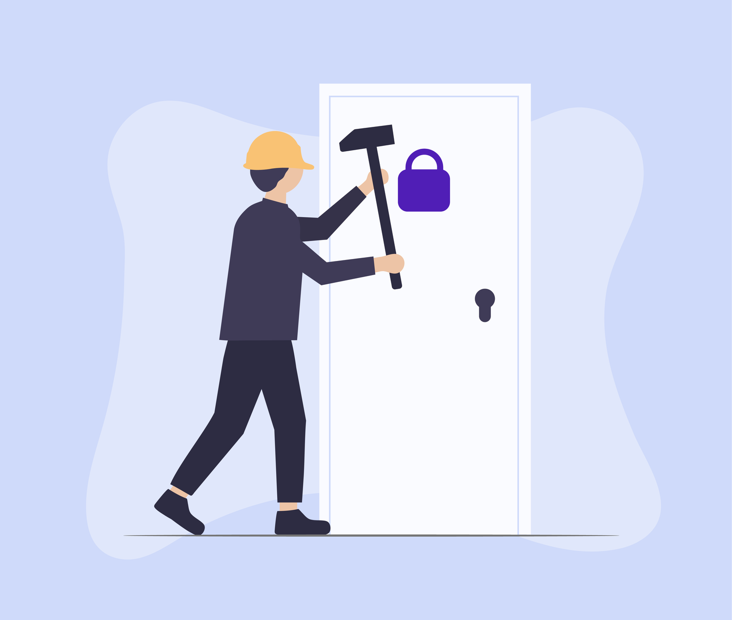 Icon for penetration test: A person hitting a door with a sledgehammer.